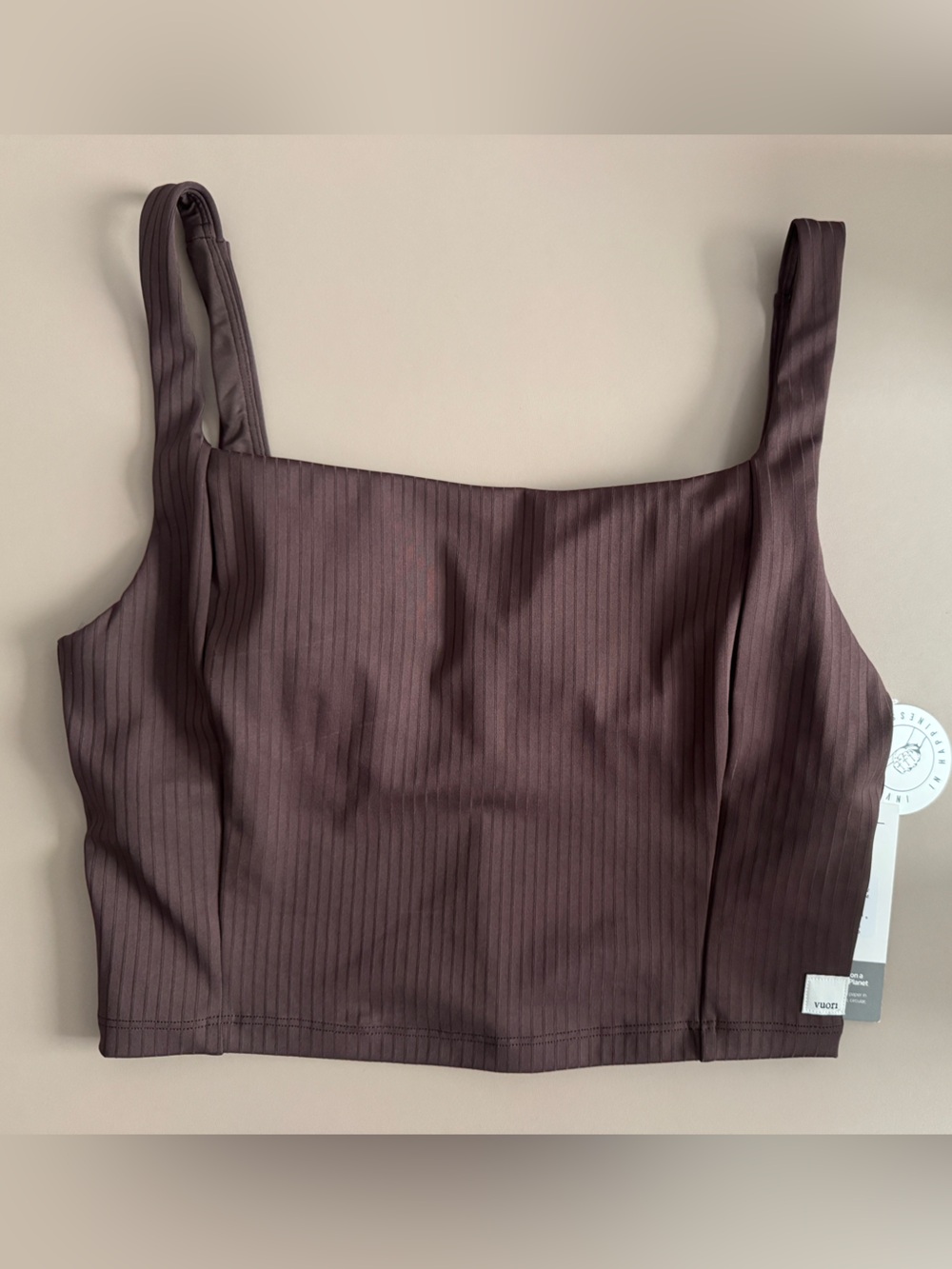 NWT Vuori Inversion Ribbed Cropped Support Tank Top, M, Java brown - Picture 4 of 6